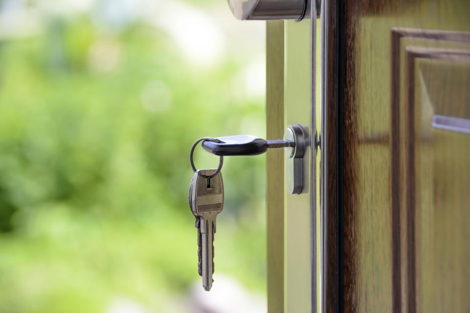 House key in a front door lock