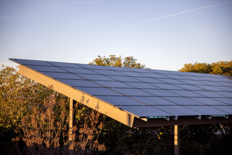 Close view of a solar panel array